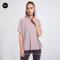 Custom Hooded Yoga Top Women's Blouses And Shirts Sport Crop Top T-shirt For Women